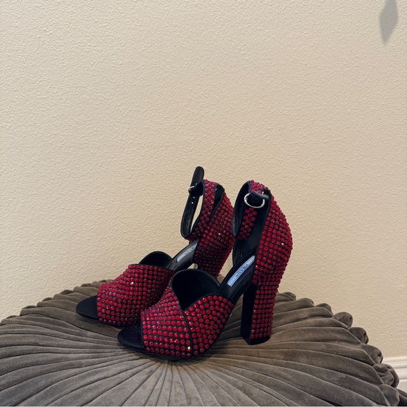 Prada crystal embellished ankle strap satin heels - Picture 4 of 9